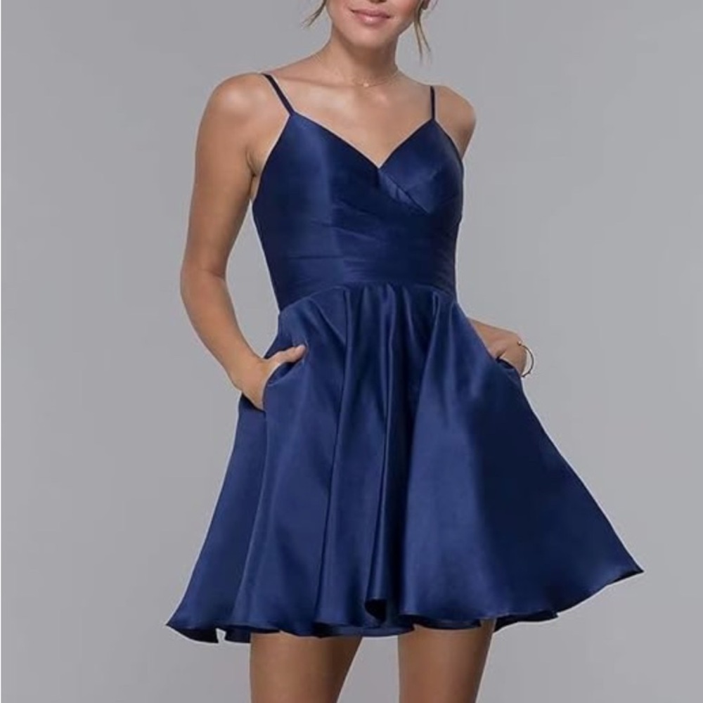 Women's Spaghetti Straps Blue Satin Homecoming Dress Prom Gown. Worn Once - Sz 4